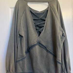Gray Crisscross Back Sweater